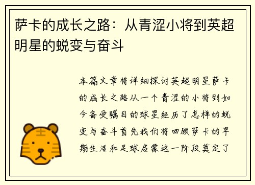 萨卡的成长之路：从青涩小将到英超明星的蜕变与奋斗